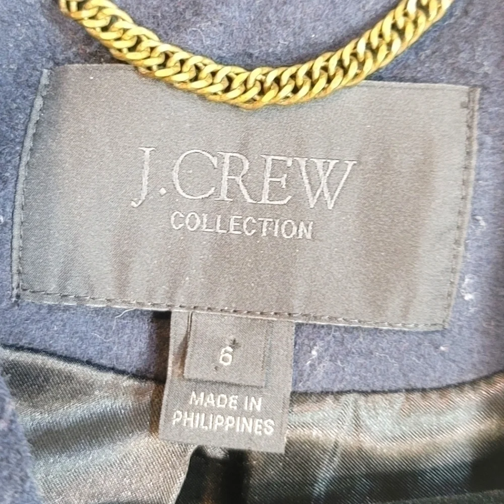 J.CREW COLLECTION NAVY WOOL & BLACK LEATHER TRIM PEACOAT, SZ 6 - Picture 4 of 14